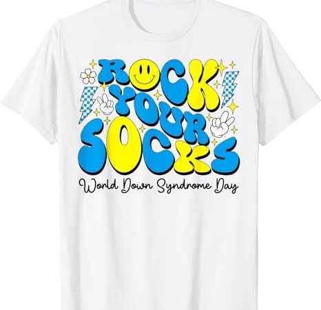 Groovy rock your socks world down syndrome awareness day t-shirt