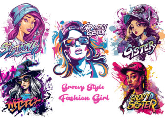 GROOVY STYLE GIRL t shirt design template