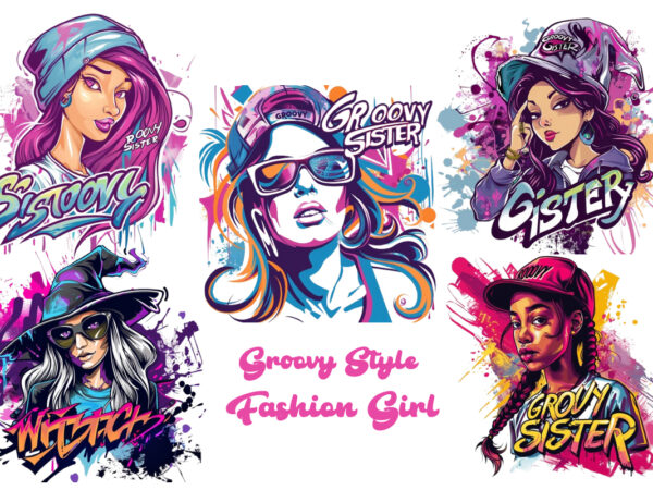 Groovy style girl t shirt design template