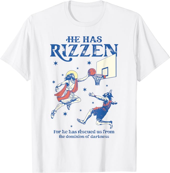 He Is Rizzin Funny Kids Easter Day Jesus Playing Basketball T-Shirt