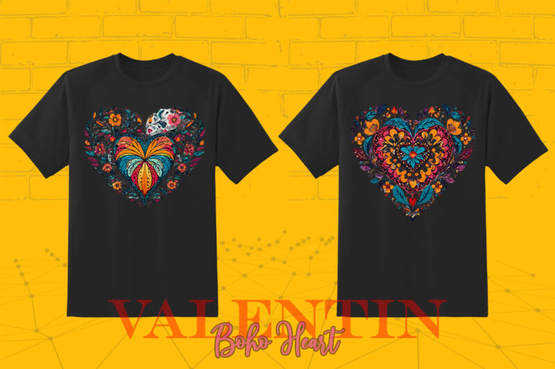 Boho Heart Cozy Love Shape Valentines Day 140 Illustration T-shirt Clipart Bundle