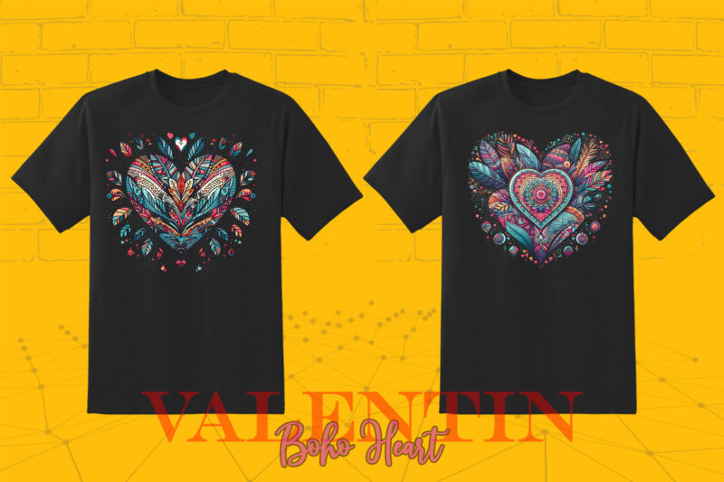 Boho Heart Cozy Love Shape Valentines Day 140 Illustration T-shirt Clipart Bundle