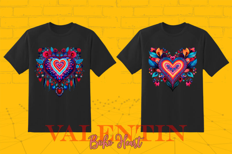 Boho Heart Cozy Love Shape Valentines Day 140 Illustration T-shirt Clipart Bundle