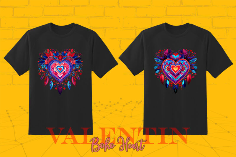 Boho Heart Cozy Love Shape Valentines Day 140 Illustration T-shirt Clipart Bundle