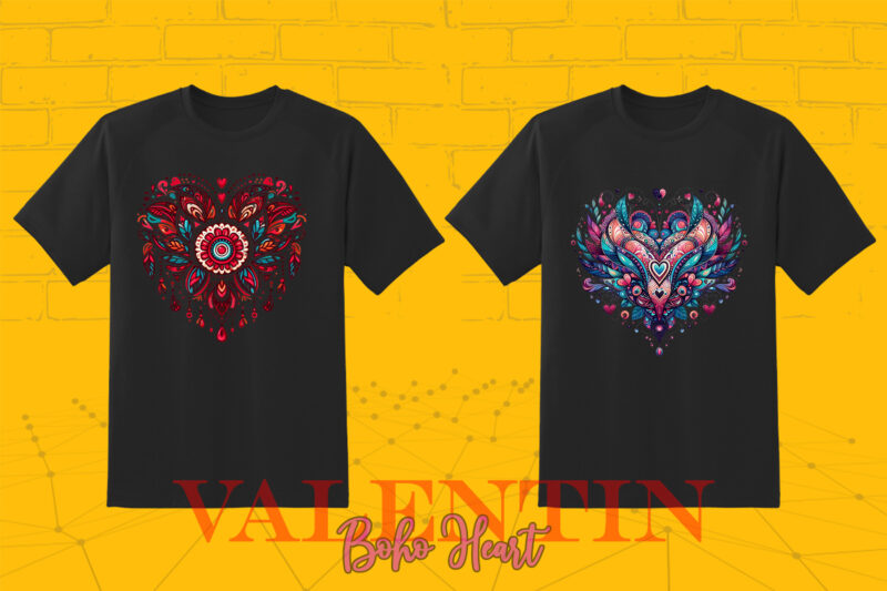 Boho Heart Cozy Love Shape Valentines Day 140 Illustration T-shirt Clipart Bundle