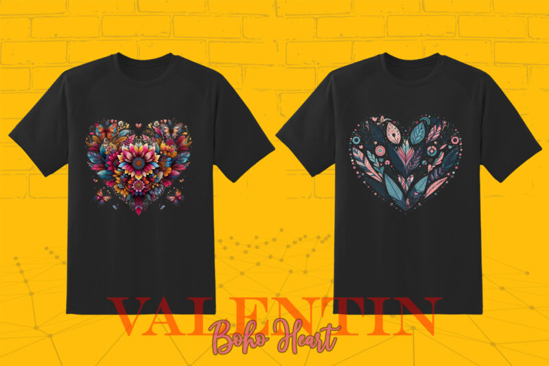 Boho Heart Cozy Love Shape Valentines Day 140 Illustration T-shirt Clipart Bundle