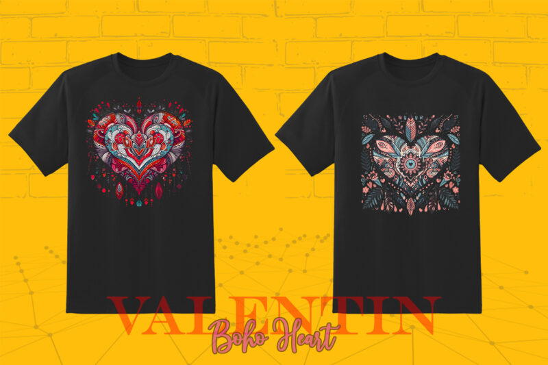 Boho Heart Cozy Love Shape Valentines Day 140 Illustration T-shirt Clipart Bundle