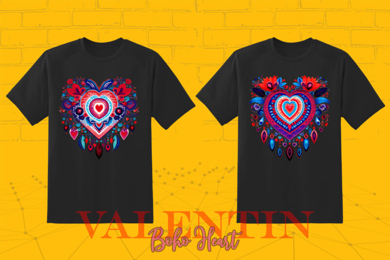 Boho Heart Cozy Love Shape Valentines Day 140 Illustration T-shirt Clipart Bundle