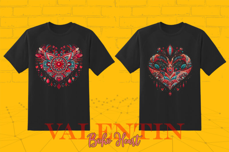 Boho Heart Cozy Love Shape Valentines Day 140 Illustration T-shirt Clipart Bundle