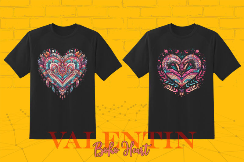 Boho Heart Cozy Love Shape Valentines Day 140 Illustration T-shirt Clipart Bundle