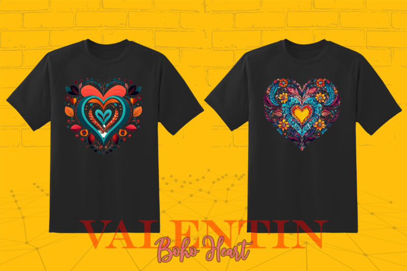 Boho Heart Cozy Love Shape Valentines Day 140 Illustration T-shirt Clipart Bundle