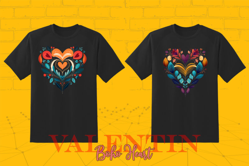 Boho Heart Cozy Love Shape Valentines Day 140 Illustration T-shirt Clipart Bundle