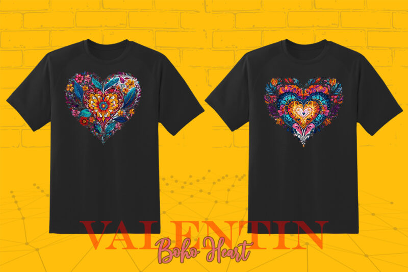 Boho Heart Cozy Love Shape Valentines Day 140 Illustration T-shirt Clipart Bundle