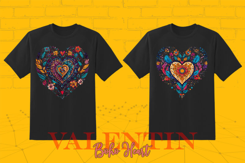 Boho Heart Cozy Love Shape Valentines Day 140 Illustration T-shirt Clipart Bundle