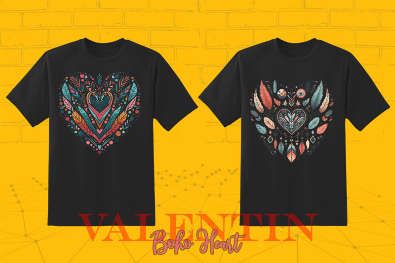 Boho Heart Cozy Love Shape Valentines Day 140 Illustration T-shirt Clipart Bundle