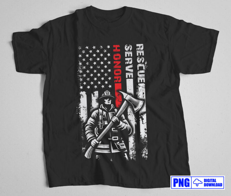 Honor Serve Rescue Red Line USA flag Firefighter PNG, 4th of July American Patriot Gifts, Fireman Png, Fire Department Png Sublimation