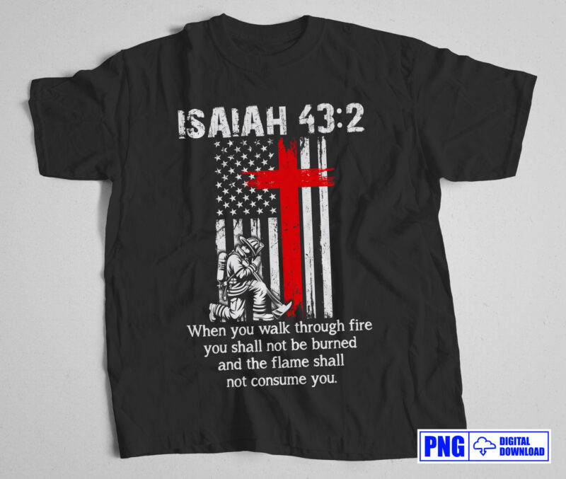 Thin Red Line Firefighter Cross Bible Verse PNG, Religious Christian, USA Flag 4th of July American Patriot Gifts, Fireman Png Sublimation