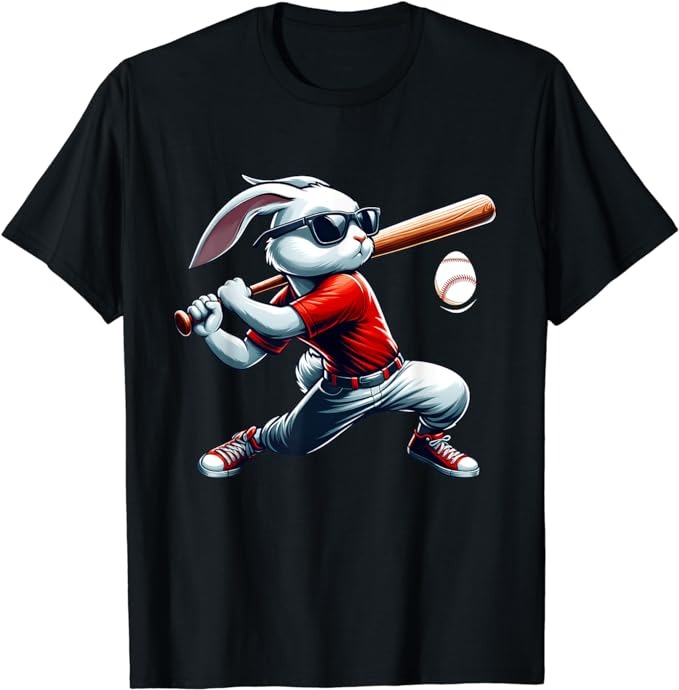 Kids Boys Happy Easter Bunny Playing Baseball Easter Sport T-Shirt