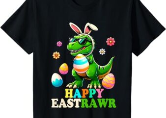 Kids Dinosaur Bunny Egg Hunting Happy Easter Day Toddler Boys T-Shirt