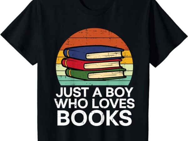 Kids just a boy who loves books read reading librarian kids t-shirt
