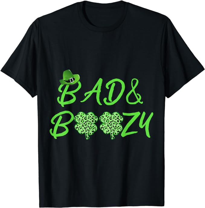 Leopard Shamrock Bad And Boozy Funny St Patrick Day Drinking T-Shirt