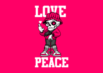 Love n peace Skull Street style Cartoon t shirt vector graphic