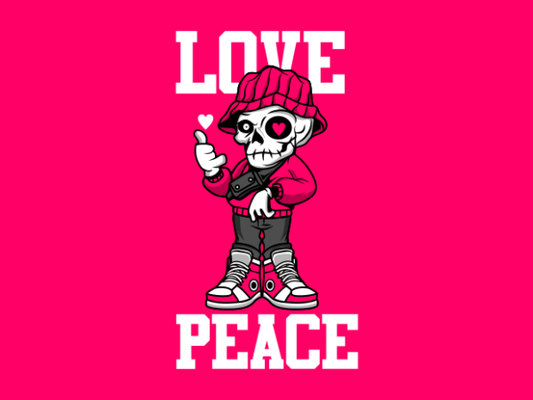 Love n peace skull street style cartoon t shirt vector graphic