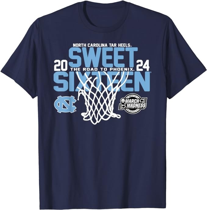 North Carolina Tar Heels Sweet 16 2024 March Madness Navy T-Shirt