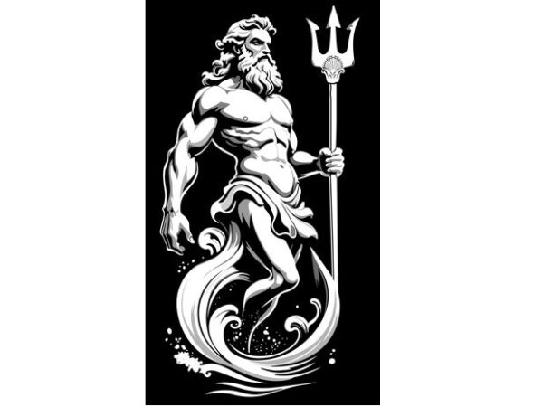 Poseidon god of the sea t shirt illustration