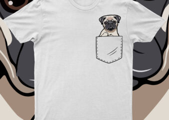 Pug Showing Middle Finger From Pocket | Funny Dog T-Shirt Design For Sale!!