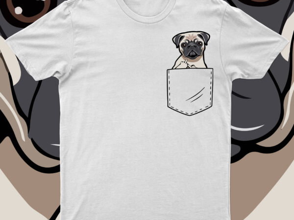 Pug showing middle finger from pocket | funny dog t-shirt design for sale!!