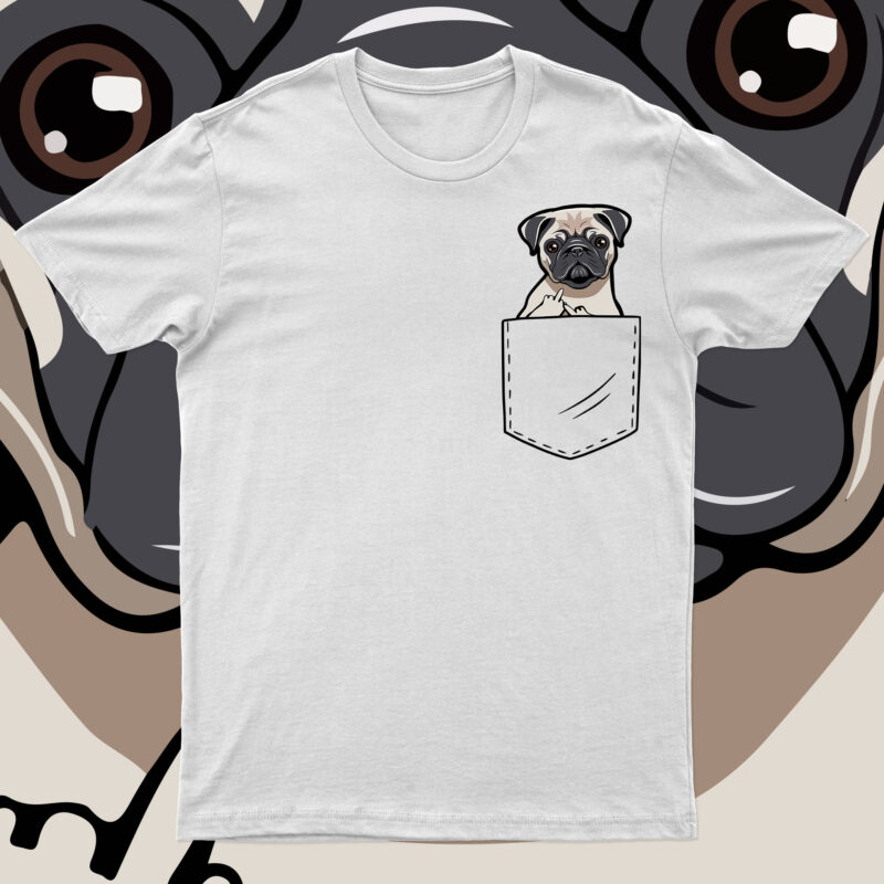 Pug Showing Middle Finger From Pocket | Funny Dog T-Shirt Design For Sale!!