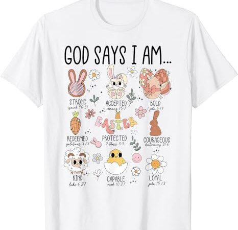Retro god says i am christian jesus happy easter day bunny t-shirt