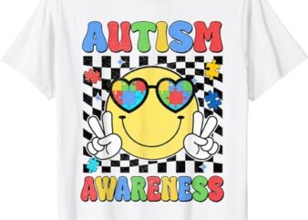 Retro Groovy Autism Awareness Hippie Smile Face Boy Girl Kid T-Shirt