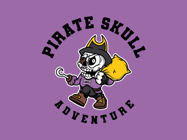 Skull pirate cartoon t shirt template vector