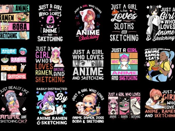 15 anime sketching shirt designs bundle p1, anime sketching t-shirt, anime sketching png file, anime sketching digital file, anime sketching