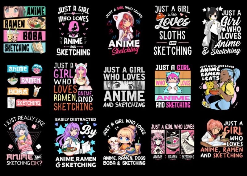 15 Anime Sketching Shirt Designs Bundle P1, Anime Sketching T-shirt, Anime Sketching png file, Anime Sketching digital file, Anime Sketching