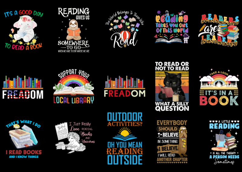 15 Reading Shirt Designs Bundle P3, Reading T-shirt, Reading png file, Reading digital file, Reading gift, Reading download, Reading design