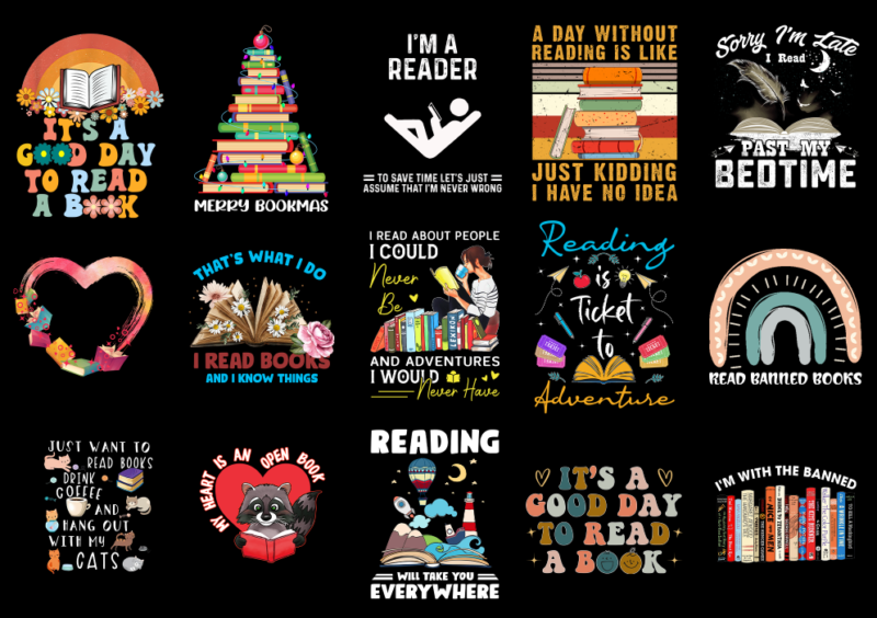 15 Reading Shirt Designs Bundle P5, Reading T-shirt, Reading png file, Reading digital file, Reading gift, Reading download, Reading design