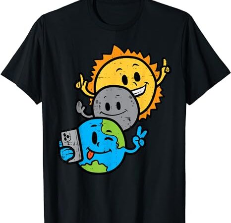 Selfie earth moon sun funny total solar eclipse 2024 kids t-shirt