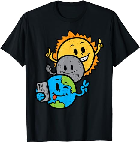 Selfie Earth Moon Sun Funny Total Solar Eclipse 2024 Kids T-Shirt