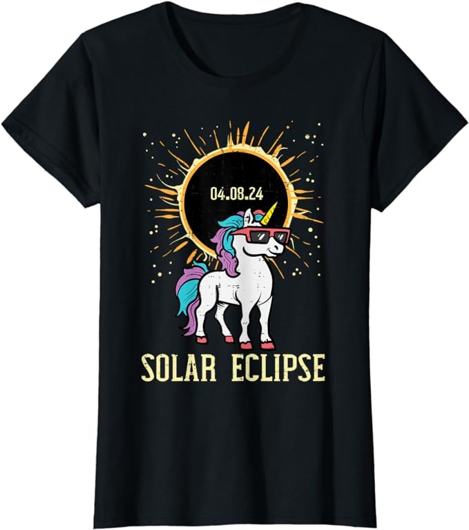 Solar Eclipse Unicorn 04.08.24 Girls Kids Toddler Women Teen T-Shirt