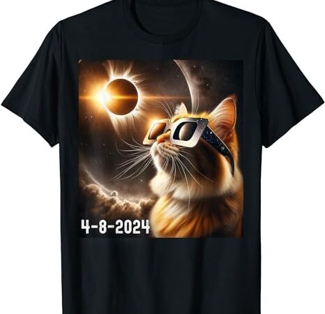Total solar eclipse 2024 cat wearing solar eclipse glasses t-shirt