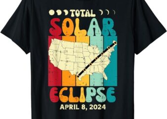 Total Solar Eclipse USA Map Retro April 8 2024 Men Women Kid T-Shirt