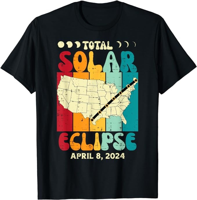 Total Solar Eclipse USA Map Retro April 8 2024 Men Women Kid T-Shirt