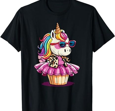 Unicorn cupcake cute leopard print rainbow unicorn party t-shirt