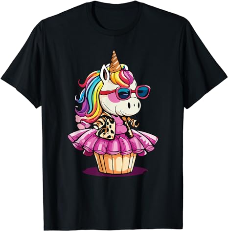 Unicorn Cupcake Cute Leopard Print Rainbow Unicorn Party T-Shirt
