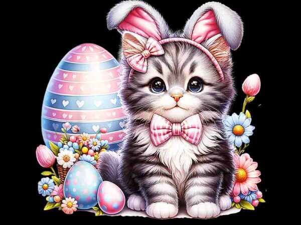 Cute kitten happy easter cat bunny and eggs png t shirt vector file