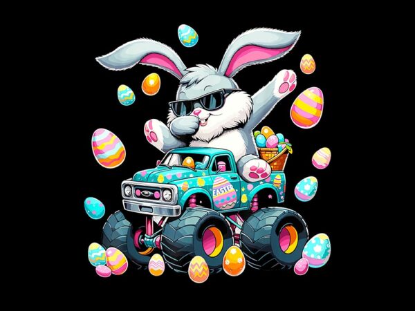 Dabbing bunny happy easter monster truck easter png t shirt vector illustration