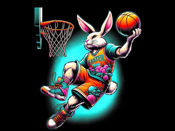 Dunk easter bunny basketball png, rabbit baseball png t shirt vector illustration